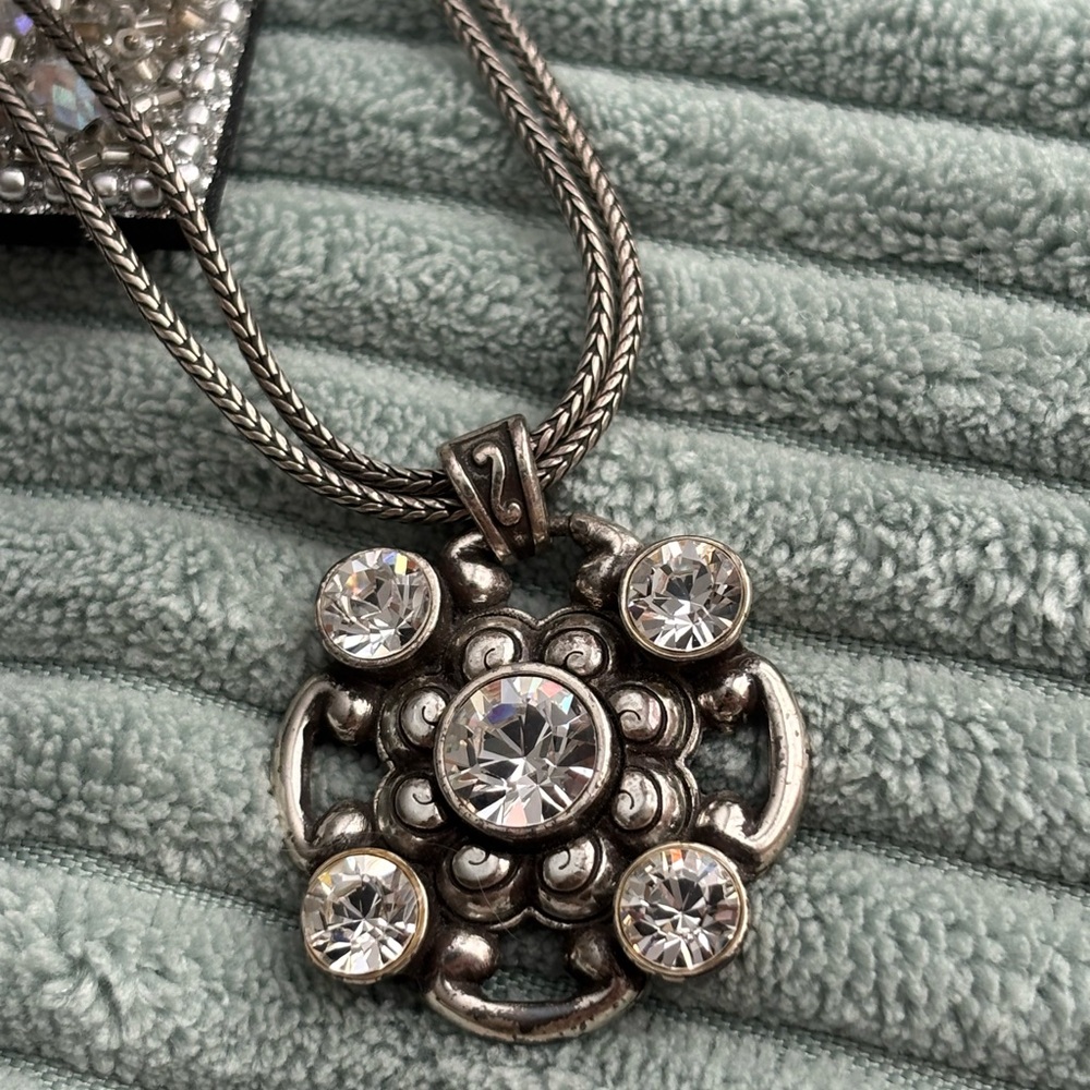 New Brighton gorgeous Silver Pendant Necklace with Clear Crystals on dual chain